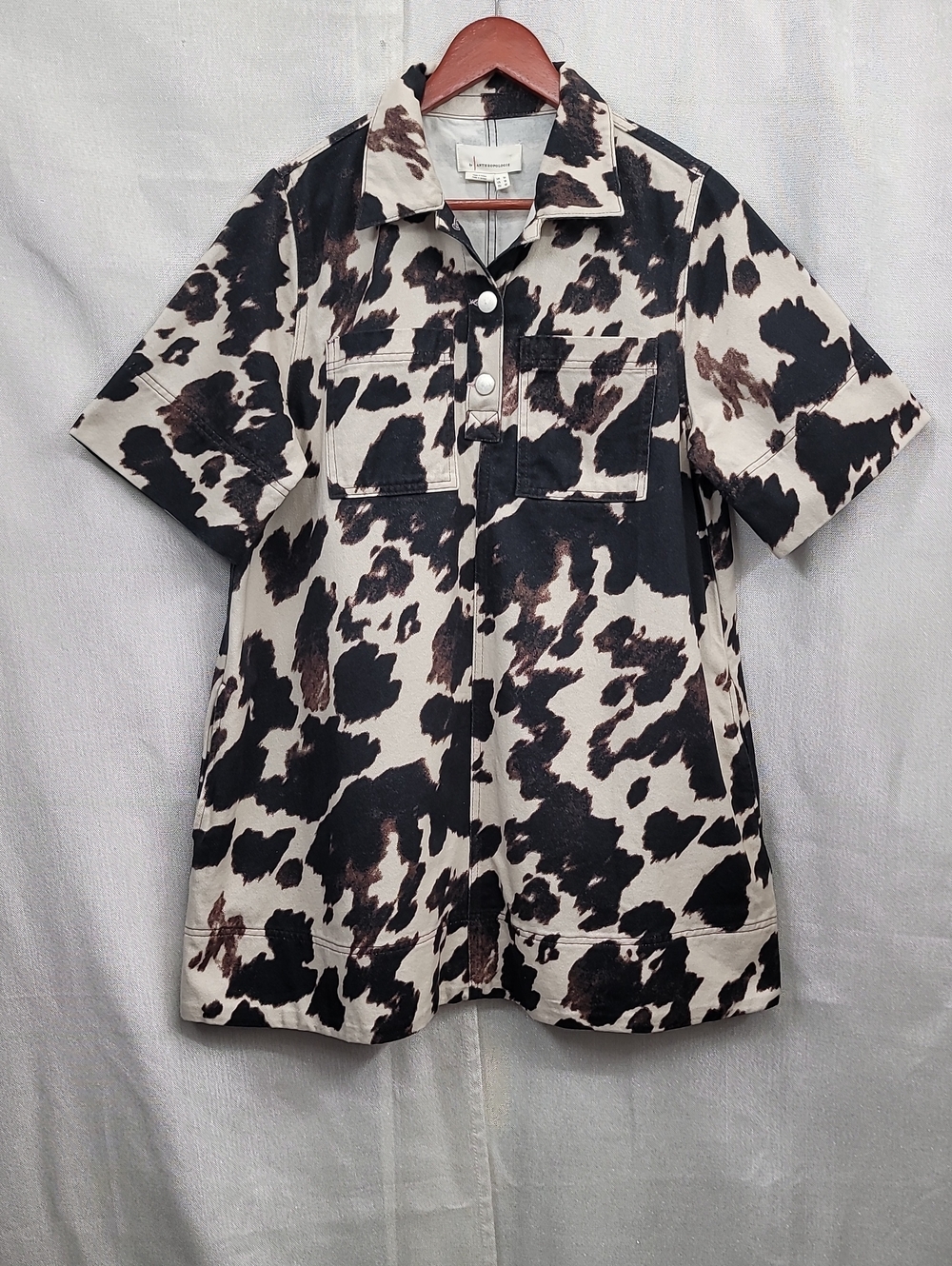 Anthropologie The Jeannie Short-Sleeve Denim A-Line Mini Dress Size 10